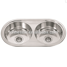 Évier d&#39;angle de cuisine rond en acier inoxydable SUS 304 avec double vasque, évier simple rond avec égouttoir